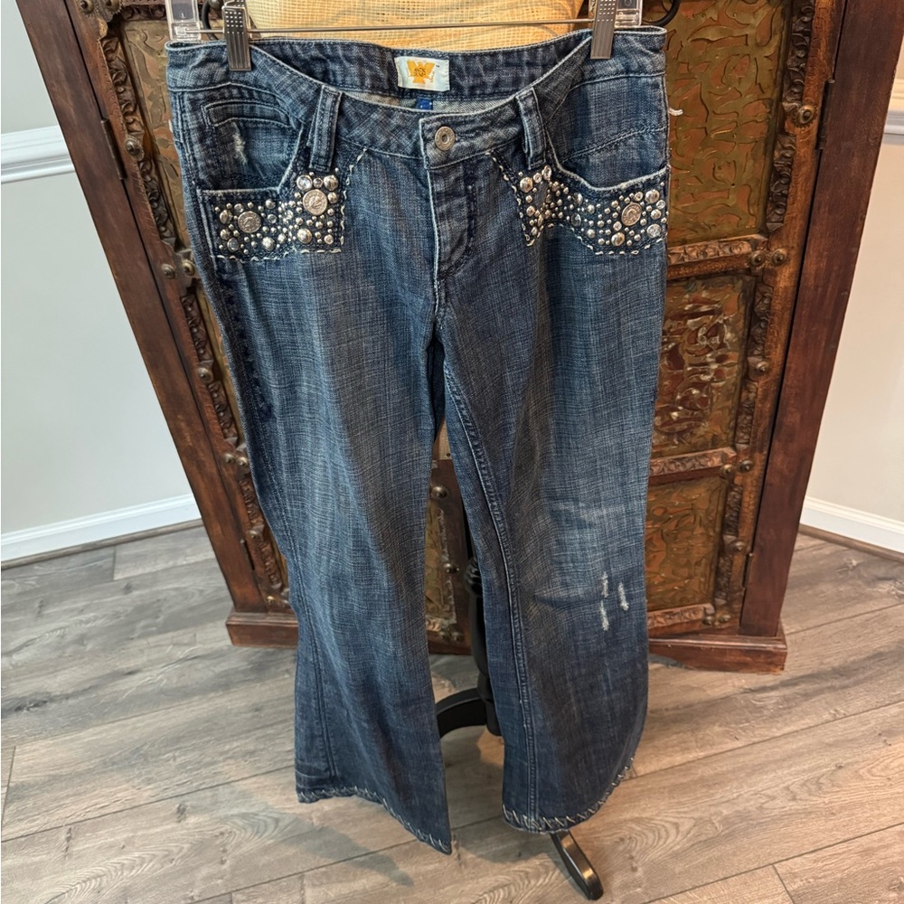 Antik Denim Studded Flare Jeans - Dark Blue 29